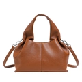 Brown lychee leather tote bag with top handle and adjustable shoulder strap for women - Brown