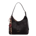 Borsa hobo marrone scuro minimalista con ciondolo a forma di orso e dettaglio nappa - Nero