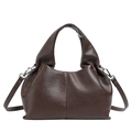 Dark brown lychee texture leather handbag for women with adjustable shoulder straps - Brown