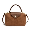 Sac à main rétro en daim marron caramel avec bouton pression et bandoulière amovible - Marron