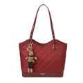 Bolso tote acolchado de nailon burdeos con asas de hombro y un colgante de conejo - Con Colgante / Rojo