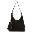 Sac fourre-tout en suédine noire avec surpiqûres blanches et porte-monnaie assorti - Noir
