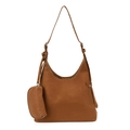 Grand sac fourre-tout en daim marron avec petit porte-monnaie assorti sur fond blanc - Marron