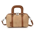 Bolso Boston retro marrón mate con correa ajustable y detalles de cuero elegante - Caqui