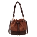 Borsa a secchiello vintage marrone in pelle scamosciata e liscia con manico intrecciato - Marrone