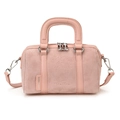 Bolso Boston rosa mate con diseño de oso y correa de hombro ajustable de cuero - Rosa