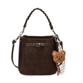 Borsa a secchiello vintage in pelle scamosciata marrone scuro con ciondolo a orsetto - Con Ciondolo / Marrone