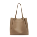 Minimalist camel tote bag in matte leather featuring silver rivets and long shoulder straps - Khaki