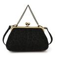 Retro black leopard shell bag with vintage bronze clasp and metal chain strap - Black