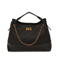 Borsa tote nera vintage con trapuntatura a rombi e chiusura a girello in oro antico - Nero