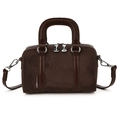 Bolso de mano Boston marrón oscuro en ante sintético con relieve de dibujos animados - Marrón