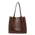 Minimalist large capacity dark brown tote bag with shoulder straps and silver rivets - Coffee