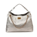 Borsa tote in ecopelle metallizzata argento con motivo trapuntato e catena oro - Argento