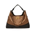 Borsa hobo trapuntata bronzo con finiture in pelle nera e tracolla a catena dorata - Marrone