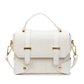 Cream white retro PU leather crossbody bag with gold hardware and top handle - Off White