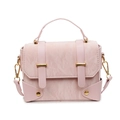 Retro light pink small square handbag with textured finish and gold metal hardware - Pink