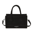 Petit sac carré rétro en cuir noir mat avec poignées rondes et bandoulière fine - Noir