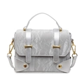 Silver grey handbag with pleated texture and golden metal hardware on white background - Silver