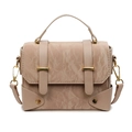 Beige crossbody box bag with marble texture and golden hardware accents for women - Khaki