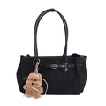 Borsa tote nera rétro in finta pelle scamosciata con fibbia e ciondolo a cucciolo - Nero