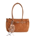 Borsa tote marrone classica in similpelle scamosciata con ciondolo a orsetto - Caramello