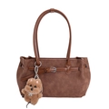 Borsa tote marrone scuro in finta pelle scamosciata con ciondolo a forma di cagnolino - Marrone