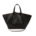 Chic black lychee grain tote bag with trapezoid shape and silver metal hardware details - Black