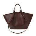 Deep brown matte leather winged tote bag with dual handles and adjustable shoulder strap - Fuschia