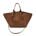Brown leather wing-shaped tote bag with dual straps and elegant silver metal hardware - Brown
