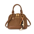 Sac coquillage marron en daim et cuir lisse avec détails dorés et breloque perlée - Marron