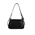 Minimalist black leather underarm bag with asymmetric flap and gold metal hardware - Black