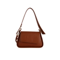 Brown litchi grain underarm bag with asymmetric flap and golden metal buckle - Brown