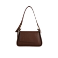 Brown grainy leather shoulder bag with irregular flap design and gold hardware detail - Brown