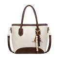 Bolso tipo cubo bicolor beige y marrón con cuentas de moda y correa larga - Blanco Roto