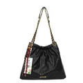 Elegante borsa trapuntata nera con tracolla a catena dorata e pelle martellata - Nero