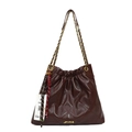 Borsa tote trapuntata bordeaux in pelle con catena dorata e logo in metallo - Borgogna