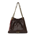 Borsa tote trapuntata marrone scuro con catena dorata e dettaglio nappa intrecciata - Marrone