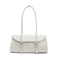 Borsa a spalla baguette in pelle cerata bianco crema con doppie fibbie in argento - Bianco Sporco
