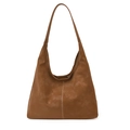 Borsa a spalla Hobo in pelle scamosciata marrone con cuciture bianche a contrasto - Marrone