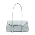 Borsa baguette minimalista in pelle cerata azzurra con fibbie eleganti e spalline - Blu