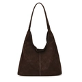 Grande borsa tote in pelle scamosciata marrone scuro con cuciture bianche a contrasto - caffè
