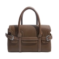 Schicke braune Lederhandtasche für Damen mit Silberschnallen und weißen Kontrastnähten - Braun