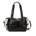 Grand sac cabas rétro en similicuir noir avec surpiqûres et finitions argentées - Noir