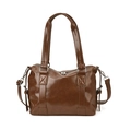 Sac Boston rétro marron brillant avec bandoulière réglable et fermetures argentées - Marron