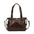 Grand sac cabas vintage marron foncé avec texture cuir brillant et bandoulière - café