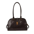 Sac boston vintage marron café en similicuir avec boucle dorée et finition texturée - Café PU