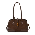 Sac Boston rétro marron foncé en suède avec accents en cuir et détails dorés - Café Suède