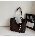 Sac fourre-tout rétro marron foncé avec surpiqûres blanches et charme sur marbre - Avec Pendentif / Marron
