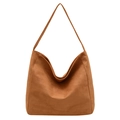 Minimalist brown suede hobo bag with wide shoulder strap and spacious interior - Yellow Brown