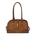 Sac Boston en cuir marron foncé et daim avec détail de fermoir rotatif doré chic - Marron Suède